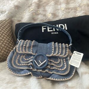 Fendi denim & ruffles shoulder bag. Never worn with tags and dust bag. Year 2018